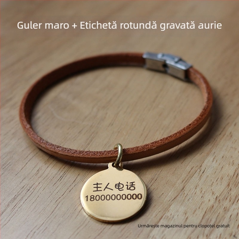 Colier pentru animale de companie cu gravură personalizată, din piele de vită adevărată, șnur pentru câine, lesă, ușor, anti-pierdere