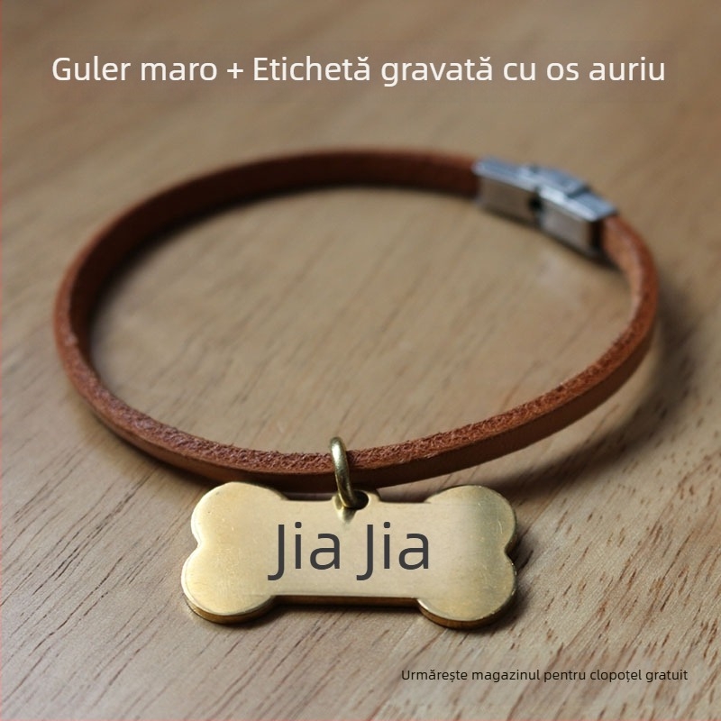 Colier pentru animale de companie cu gravură personalizată, din piele de vită adevărată, șnur pentru câine, lesă, ușor, anti-pierdere