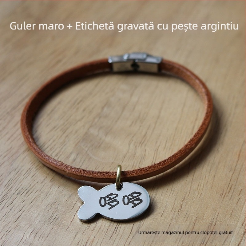 Colier pentru animale de companie cu gravură personalizată, din piele de vită adevărată, șnur pentru câine, lesă, ușor, anti-pierdere