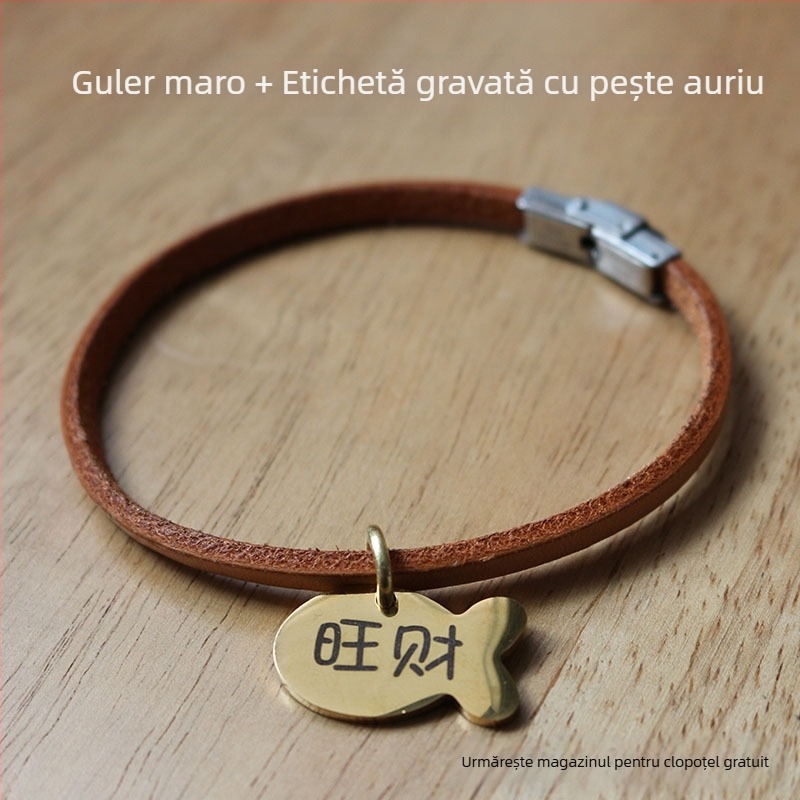 Colier pentru animale de companie cu gravură personalizată, din piele de vită adevărată, șnur pentru câine, lesă, ușor, anti-pierdere