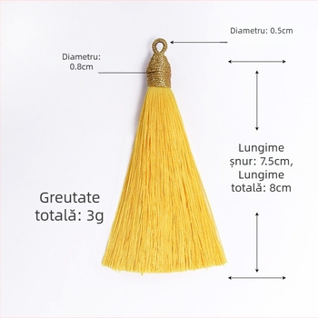 Pălărie din mătase auriu cu ciucuri, semi-aranjat, inel de prindere 8 cm, pandantiv cu ciucuri aurii pentru semne de carte și decor pentru instrumente