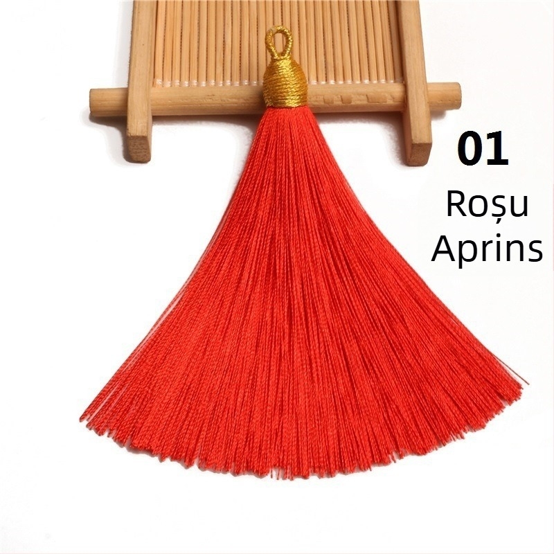 Pălărie din mătase auriu cu ciucuri, semi-aranjat, inel de prindere 8 cm, pandantiv cu ciucuri aurii pentru semne de carte și decor pentru instrumente