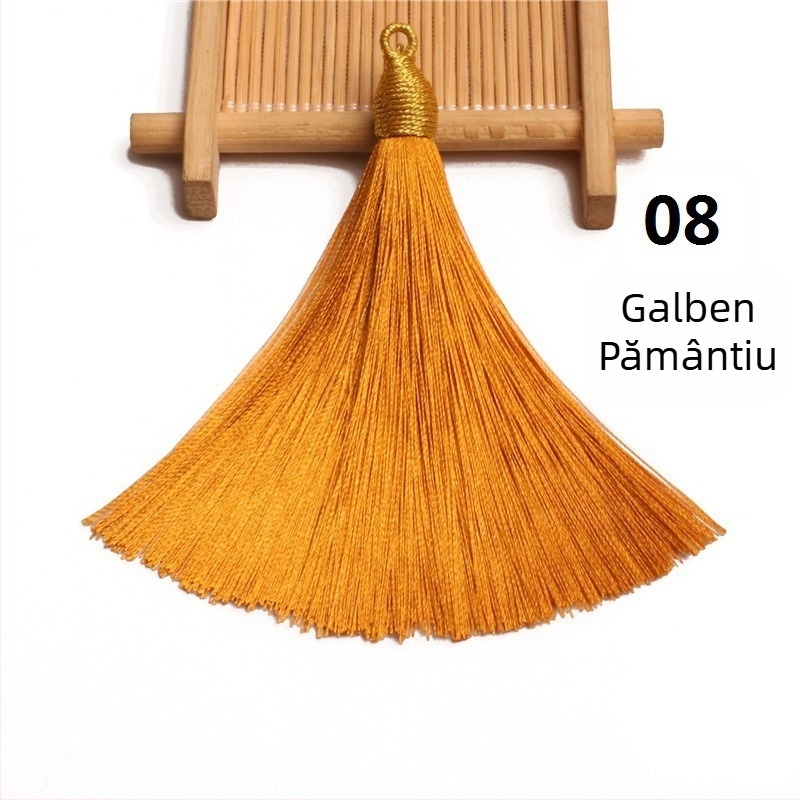Pălărie din mătase auriu cu ciucuri, semi-aranjat, inel de prindere 8 cm, pandantiv cu ciucuri aurii pentru semne de carte și decor pentru instrumente
