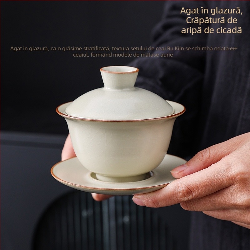 Ceainic bej din ceramică, cu mâner lateral, glazură crăpată și linii aurii, ceainic Gongfu pentru uz casnic, stil Chinez Nou