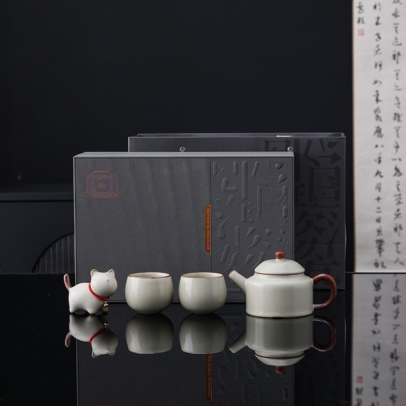 Ceainic bej din ceramică, cu mâner lateral, glazură crăpată și linii aurii, ceainic Gongfu pentru uz casnic, stil Chinez Nou