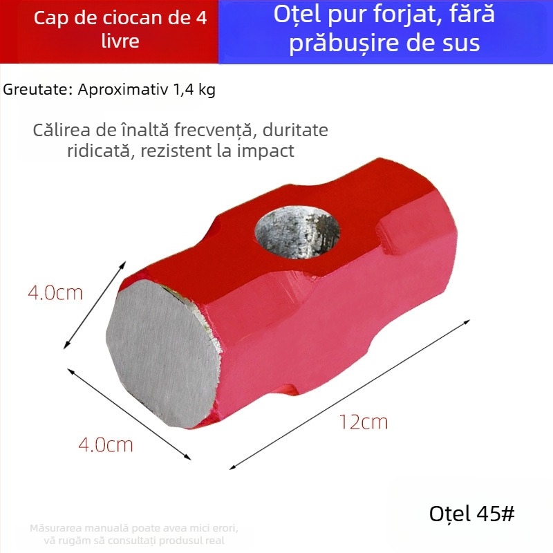 Ciocan hexagonal cu cap din oțel carbon, ciocan mare cu mâner moale, pentru construcții și fitness — set de două bucăți