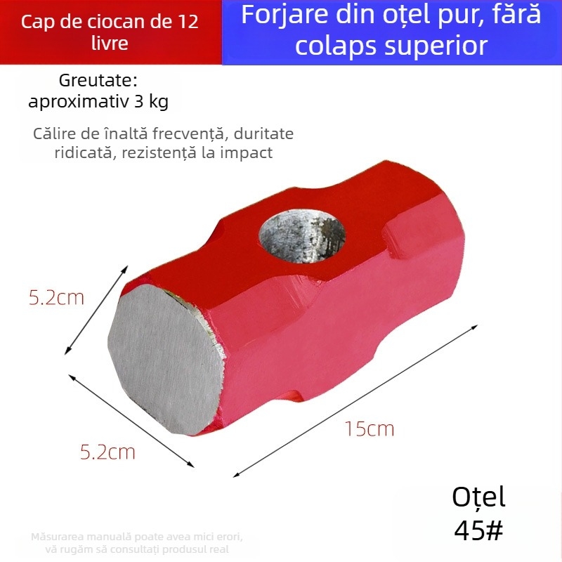 Ciocan hexagonal cu cap din oțel carbon, ciocan mare cu mâner moale, pentru construcții și fitness — set de două bucăți