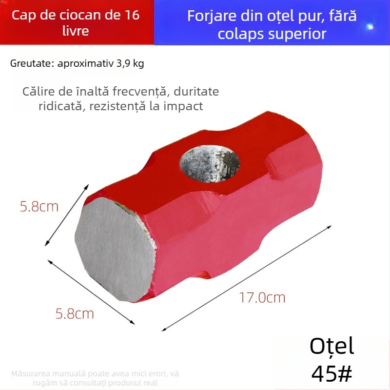 Ciocan hexagonal cu cap din oțel carbon, ciocan mare cu mâner moale, pentru construcții și fitness — set de două bucăți