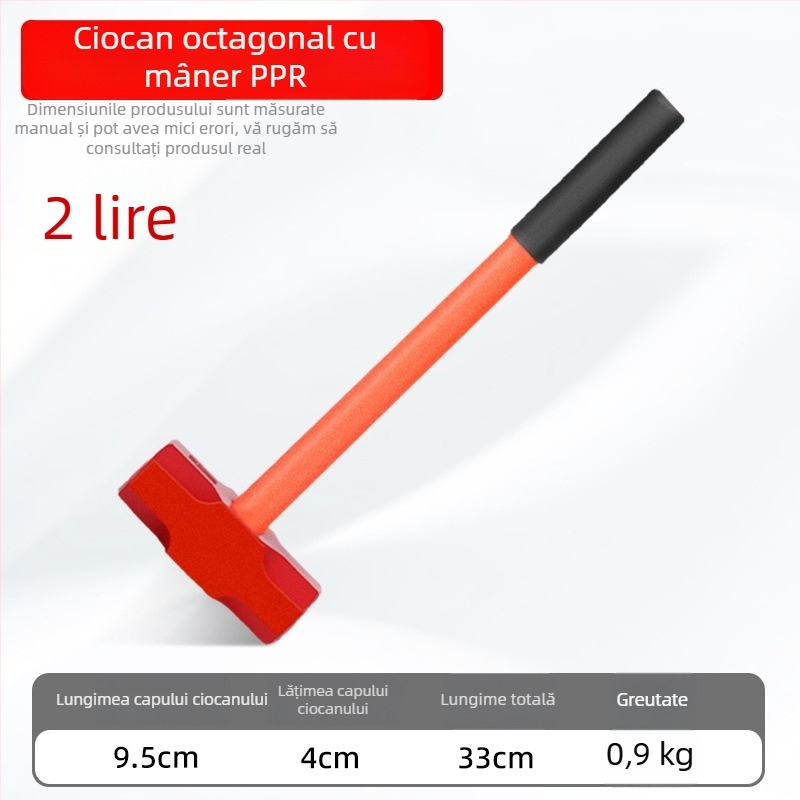 Ciocan hexagonal cu cap din oțel carbon, ciocan mare cu mâner moale, pentru construcții și fitness — set de două bucăți
