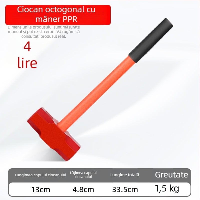 Ciocan hexagonal cu cap din oțel carbon, ciocan mare cu mâner moale, pentru construcții și fitness — set de două bucăți
