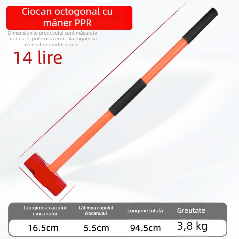 Ciocan hexagonal cu cap din oțel carbon, ciocan mare cu mâner moale, pentru construcții și fitness — set de două bucăți