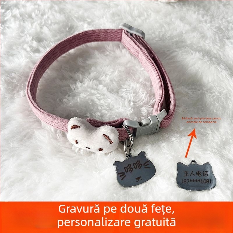 Guler gravat cu plăcuță de identificare pentru animale mici și medii, reglabil