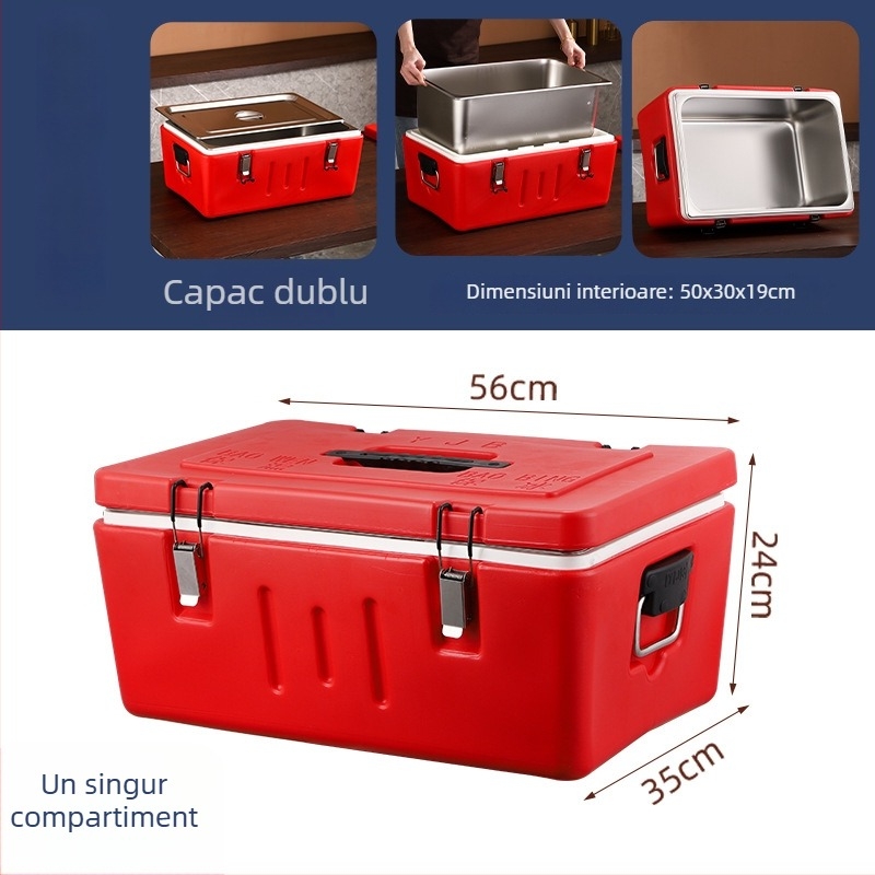 Cutie izolată din oțel inoxidabil pentru alimente, 40L, pentru livrări la pachet și tarabe