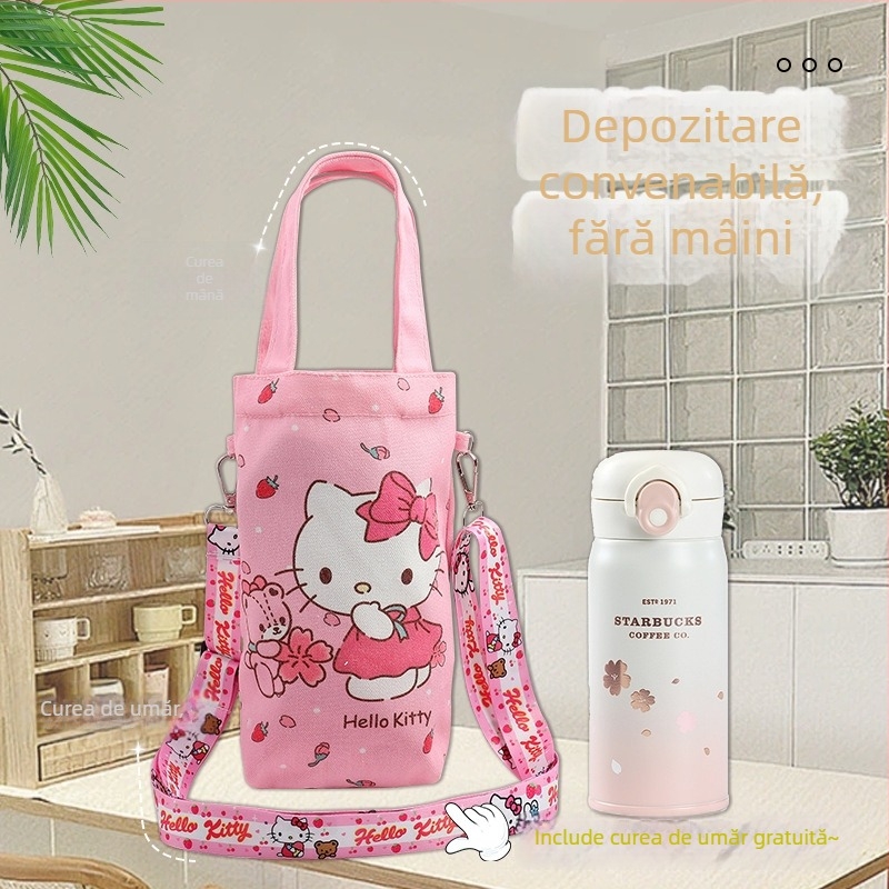 Geantă pentru sticlă de apă cu design drăguț de desen animat, curea crossbody, protecție izolantă portabilă pentru ceașcă