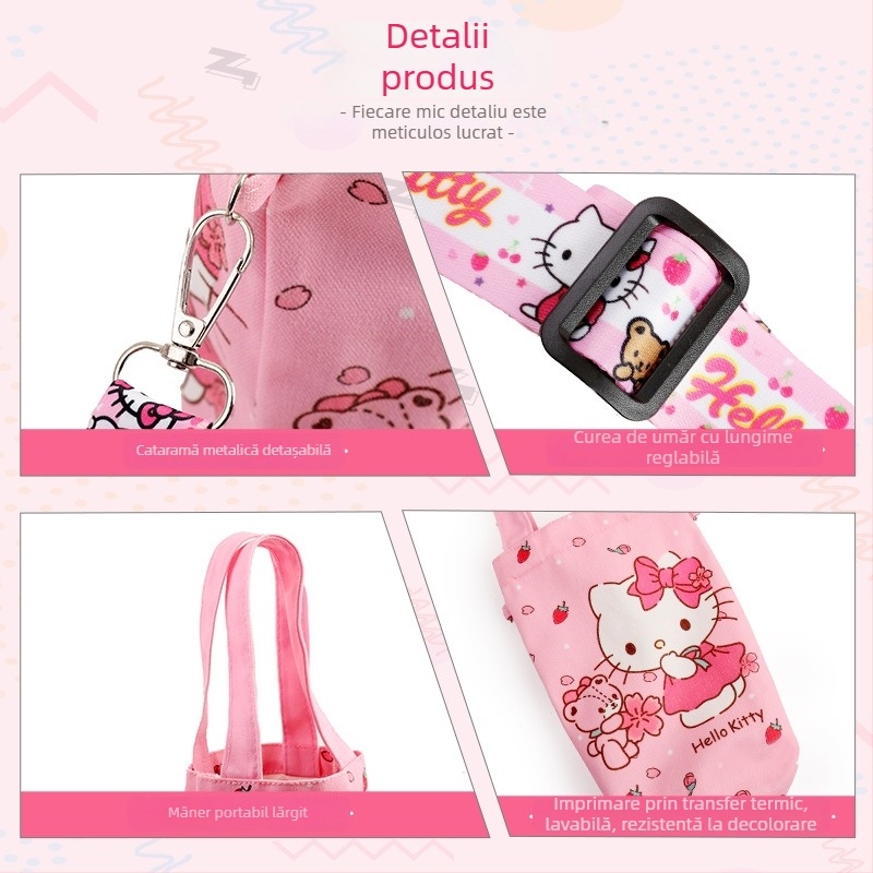 Geantă pentru sticlă de apă cu design drăguț de desen animat, curea crossbody, protecție izolantă portabilă pentru ceașcă