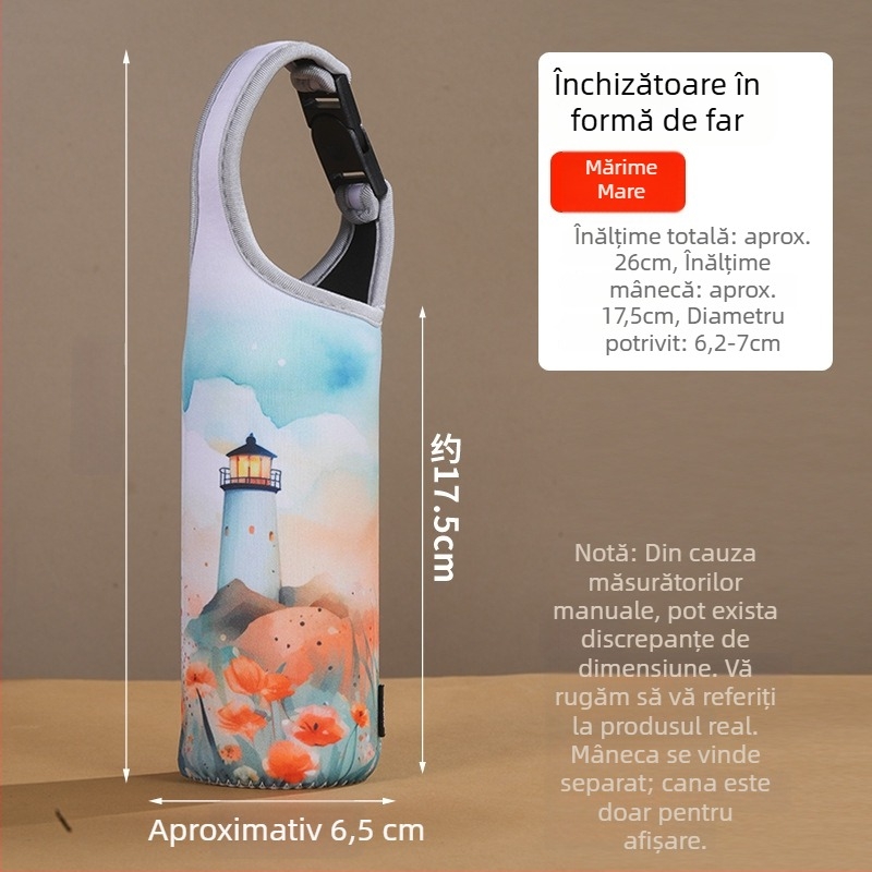 Husă de protecție pentru ceașcă termică în stil chinezesc, husă universală pentru sticlă, geantă din pânză cu bretea diagonală