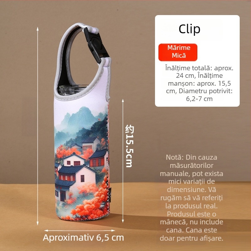 Husă de protecție pentru ceașcă termică în stil chinezesc, husă universală pentru sticlă, geantă din pânză cu bretea diagonală