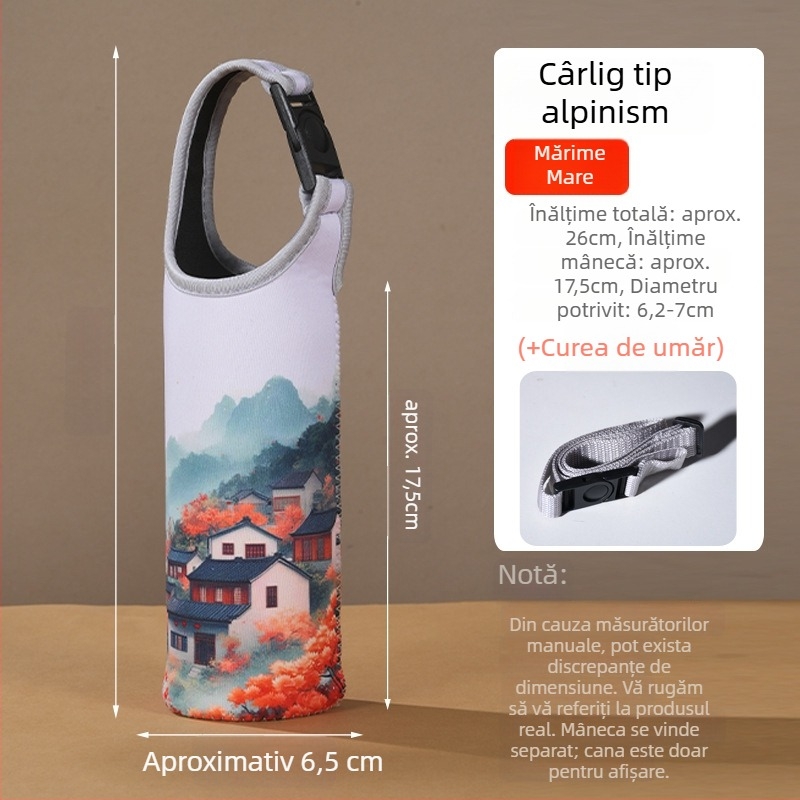 Husă de protecție pentru ceașcă termică în stil chinezesc, husă universală pentru sticlă, geantă din pânză cu bretea diagonală