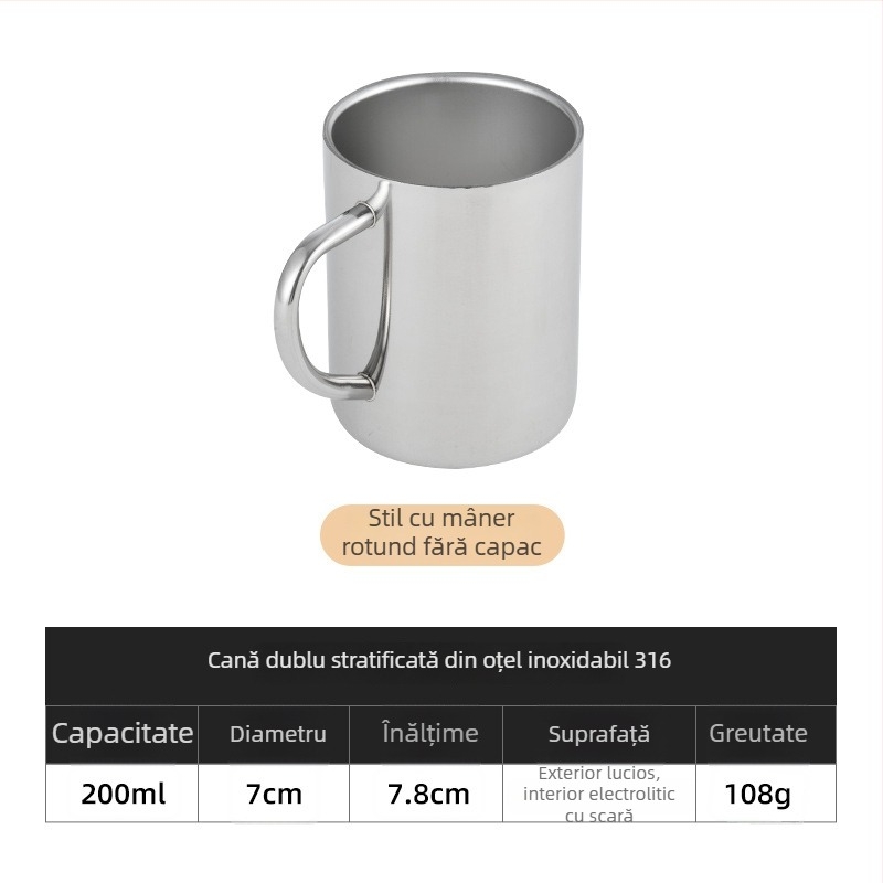 Cană din oțel inoxidabil 316, personalizabilă, cu pereți dubli, pentru cafea, ceai, grădiniță și elevi