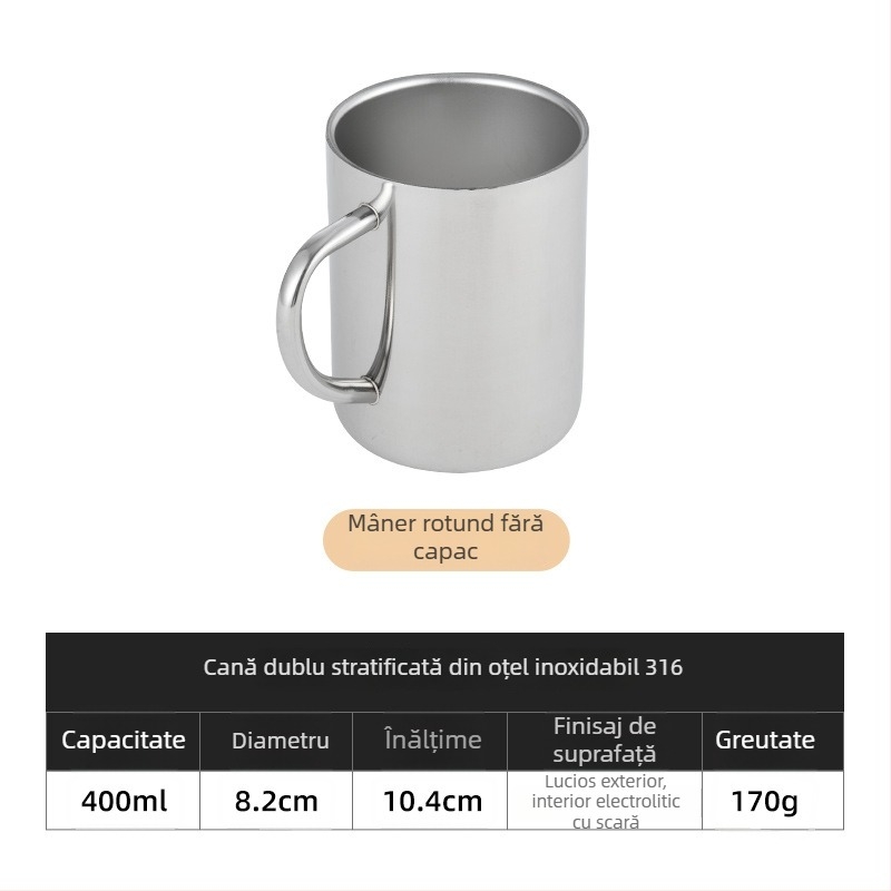 Cană din oțel inoxidabil 316, personalizabilă, cu pereți dubli, pentru cafea, ceai, grădiniță și elevi