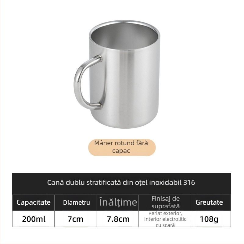 Cană din oțel inoxidabil 316, personalizabilă, cu pereți dubli, pentru cafea, ceai, grădiniță și elevi