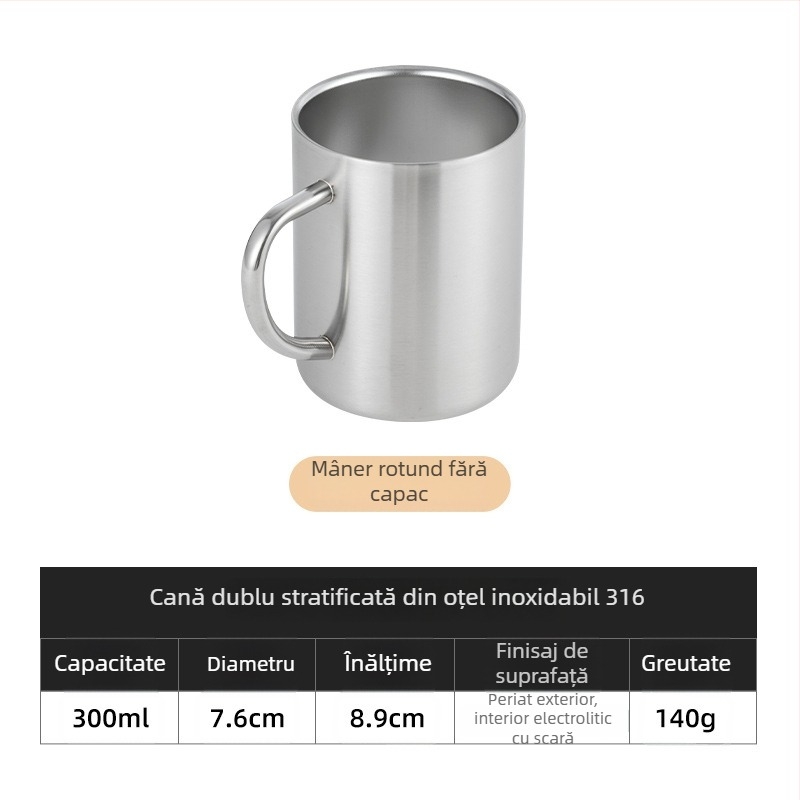 Cană din oțel inoxidabil 316, personalizabilă, cu pereți dubli, pentru cafea, ceai, grădiniță și elevi