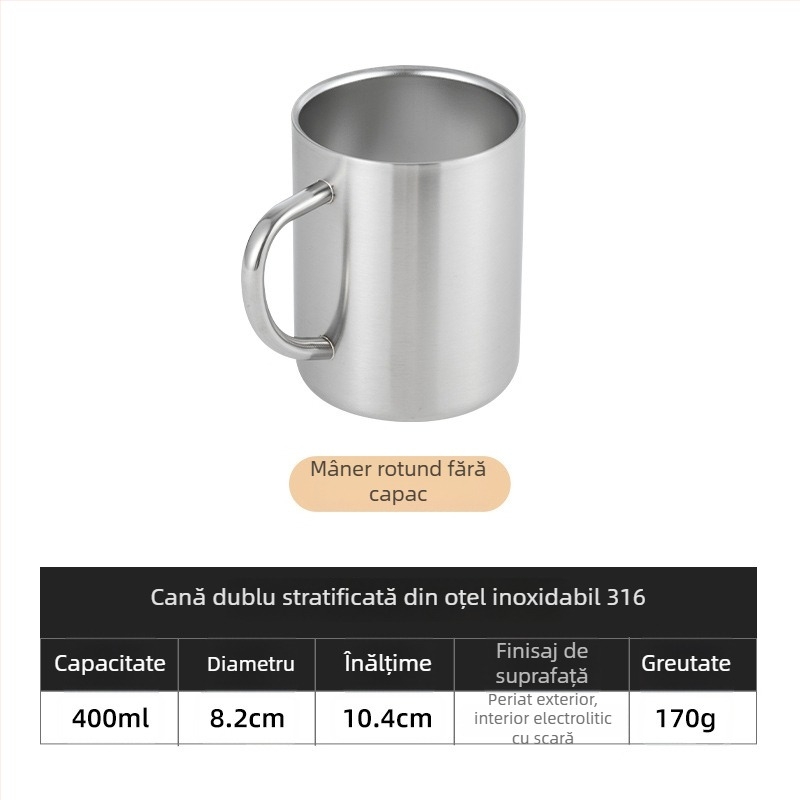Cană din oțel inoxidabil 316, personalizabilă, cu pereți dubli, pentru cafea, ceai, grădiniță și elevi