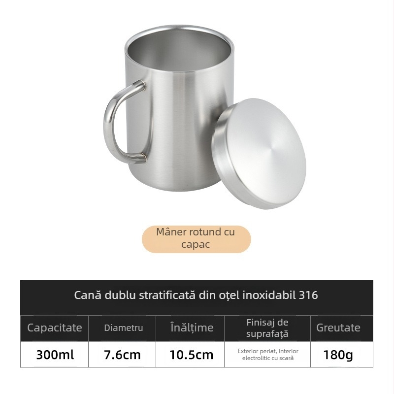 Cană din oțel inoxidabil 316, personalizabilă, cu pereți dubli, pentru cafea, ceai, grădiniță și elevi