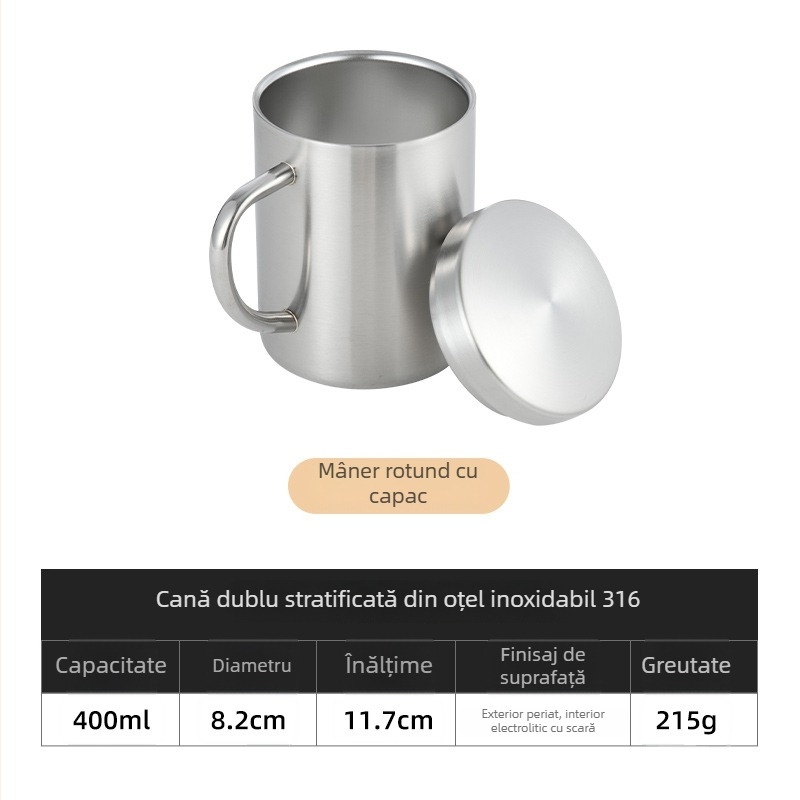 Cană din oțel inoxidabil 316, personalizabilă, cu pereți dubli, pentru cafea, ceai, grădiniță și elevi