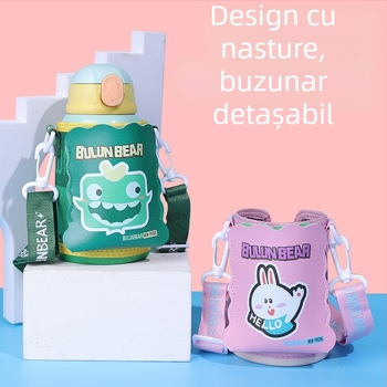 Husă izolantă pentru pahar de copii, cu curea și șnur crossbody – protecție universală pentru sticlă de apă