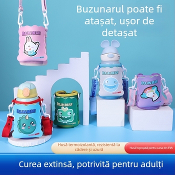 Husă izolantă pentru pahar de copii, cu curea și șnur crossbody – protecție universală pentru sticlă de apă