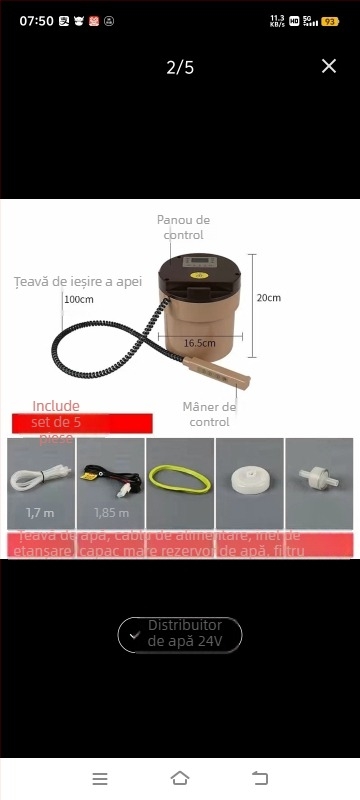 Dispenser ascuns pentru apă în mașină, cu încălzitor termostatic, 24V, apă caldă și rece, boiler cu capacitate mare