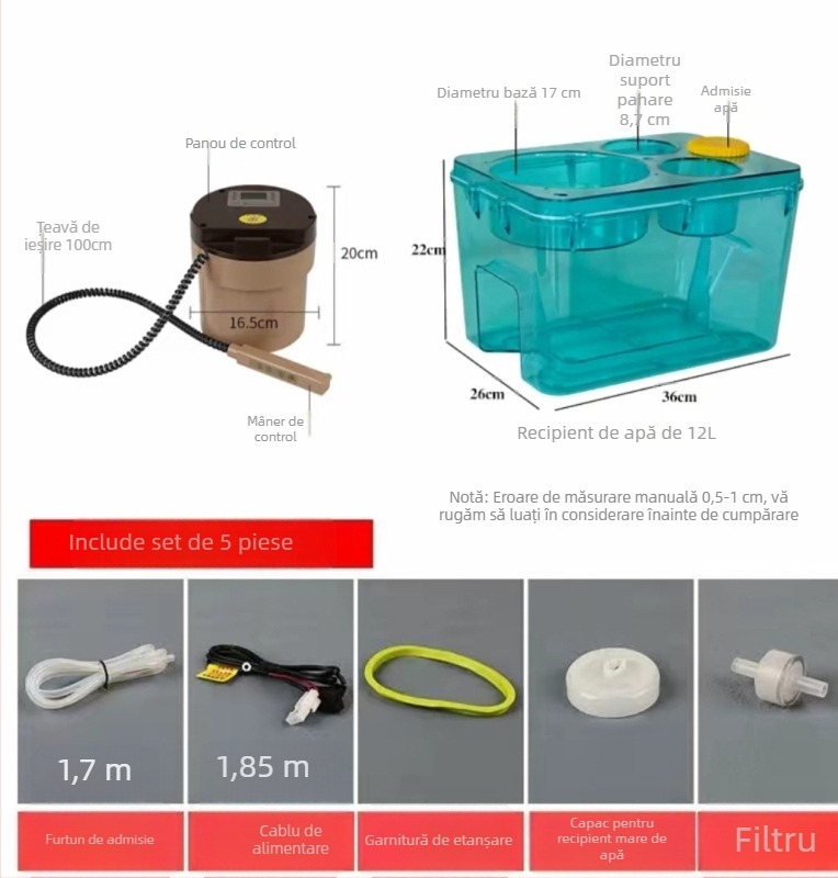 Dispenser ascuns pentru apă în mașină, cu încălzitor termostatic, 24V, apă caldă și rece, boiler cu capacitate mare