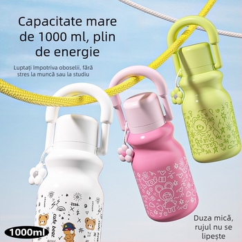 Cană izolată cu mâner, capacitate mare, sticlă sport pentru exterior, rezistentă