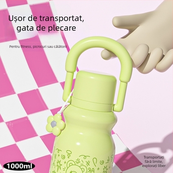 Cană izolată cu mâner, capacitate mare, sticlă sport pentru exterior, rezistentă