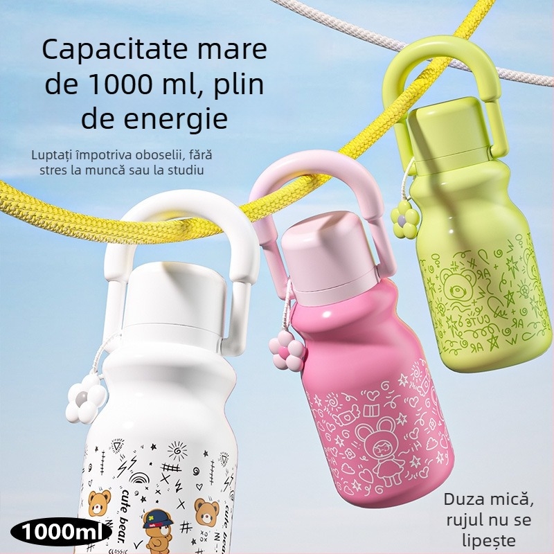 Cană izolată cu mâner, capacitate mare, sticlă sport pentru exterior, rezistentă