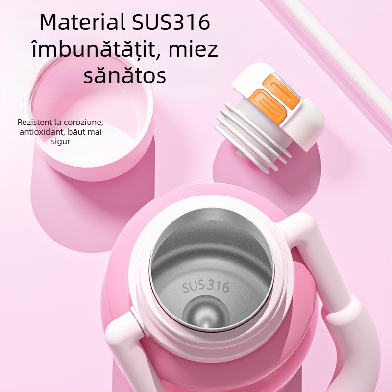 Cană izolată cu mâner, capacitate mare, sticlă sport pentru exterior, rezistentă