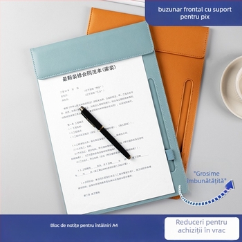 Dosar A4 din piele PU cu logo personalizat – clip pentru notițe și spațiu de scriere pentru întâlniri de afaceri