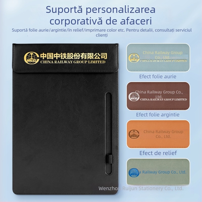 Dosar A4 din piele PU cu logo personalizat – clip pentru notițe și spațiu de scriere pentru întâlniri de afaceri