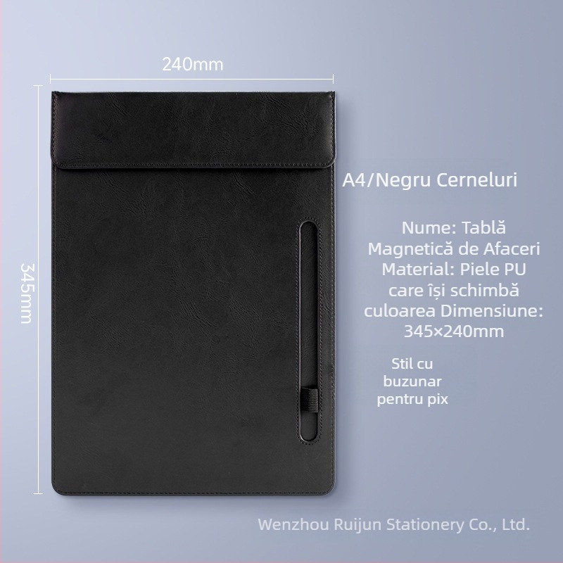 Dosar A4 din piele PU cu logo personalizat – clip pentru notițe și spațiu de scriere pentru întâlniri de afaceri