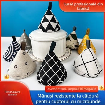 Mănuși izolante în stil japonez pentru manipularea vaselor fierbinți, din bumbac-lin, potrivite pentru vase emailate și oale din fontă