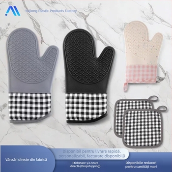 Mănuși izolante din silicon pentru cuptor, mănuși de bucătărie rezistente la temperaturi înalte, cu aderență antiderapantă, compatibile cu cuptorul cu microunde, model plasă, dimensiuni 30 × 18,5 cm