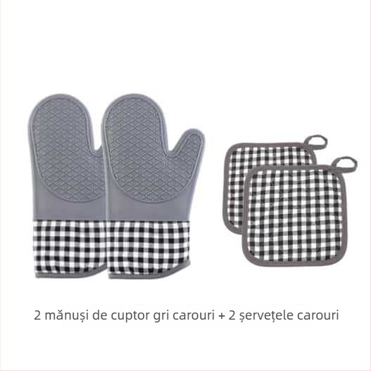Mănuși izolante din silicon pentru cuptor, mănuși de bucătărie rezistente la temperaturi înalte, cu aderență antiderapantă, compatibile cu cuptorul cu microunde, model plasă, dimensiuni 30 × 18,5 cm