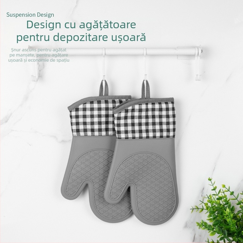 Mănuși izolante din silicon pentru cuptor, mănuși de bucătărie rezistente la temperaturi înalte, cu aderență antiderapantă, compatibile cu cuptorul cu microunde, model plasă, dimensiuni 30 × 18,5 cm