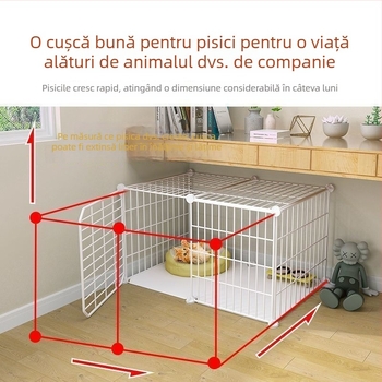 Cușcă pentru pisici cu toaletă, stil vilă DIY, spațiu interior, trei niveluri, adăpost mic pentru pisici