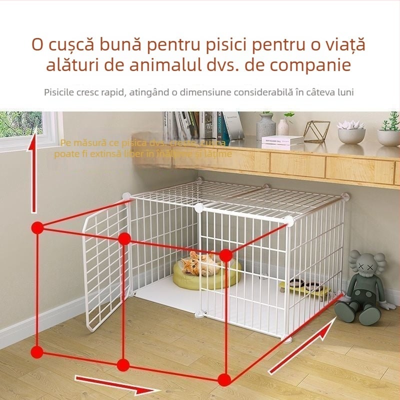Cușcă pentru pisici cu toaletă, stil vilă DIY, spațiu interior, trei niveluri, adăpost mic pentru pisici