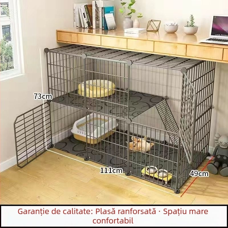 Cușcă pentru pisici cu toaletă, stil vilă DIY, spațiu interior, trei niveluri, adăpost mic pentru pisici