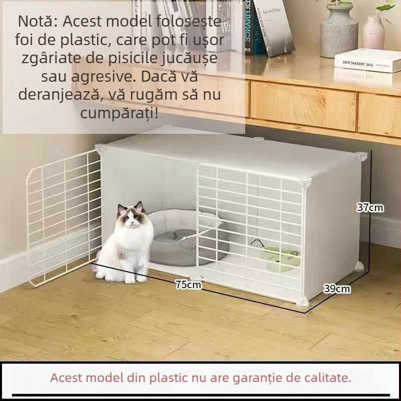 Cușcă pentru pisici cu toaletă, stil vilă DIY, spațiu interior, trei niveluri, adăpost mic pentru pisici