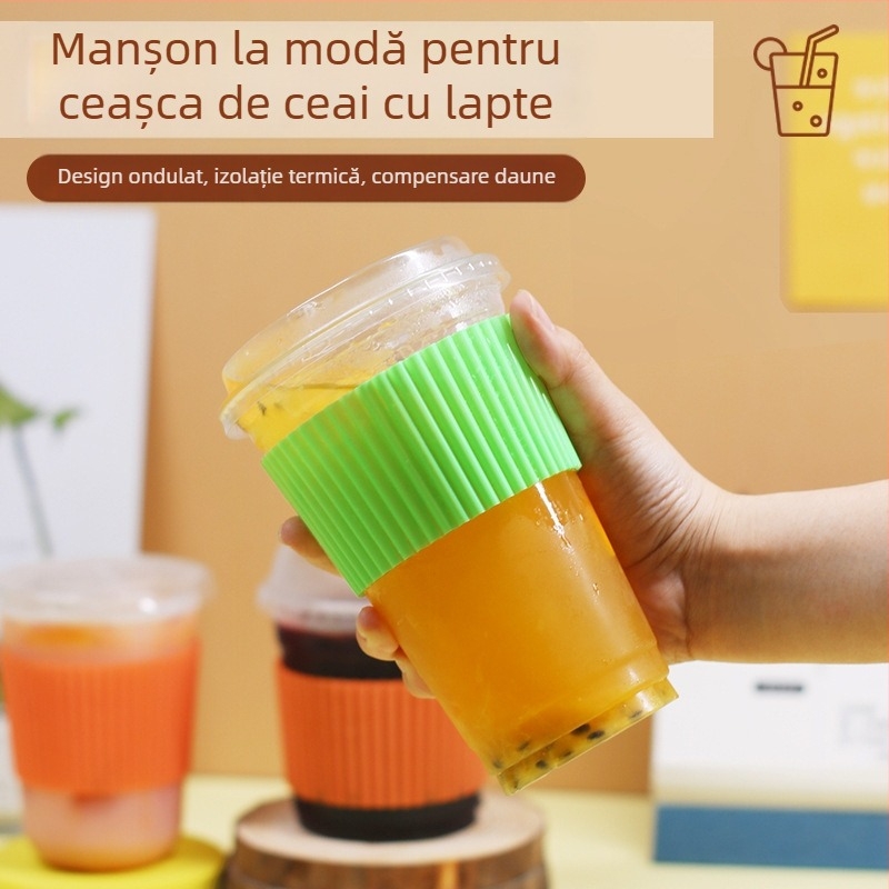 Înveliș din plastic pentru pahare de ceai cu lapte, transparent, antiderapant, pentru 500–700 ml, deschidere Ø90 mm