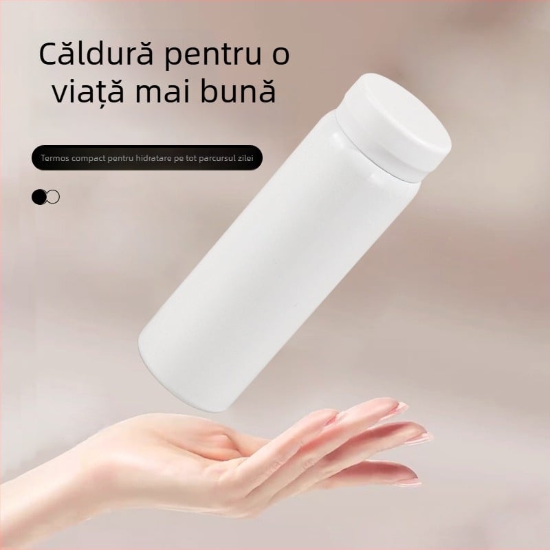 Termos mini din oțel inoxidabil 316, cană de buzunar compactă, design cilindric drept, finisaj vopsit